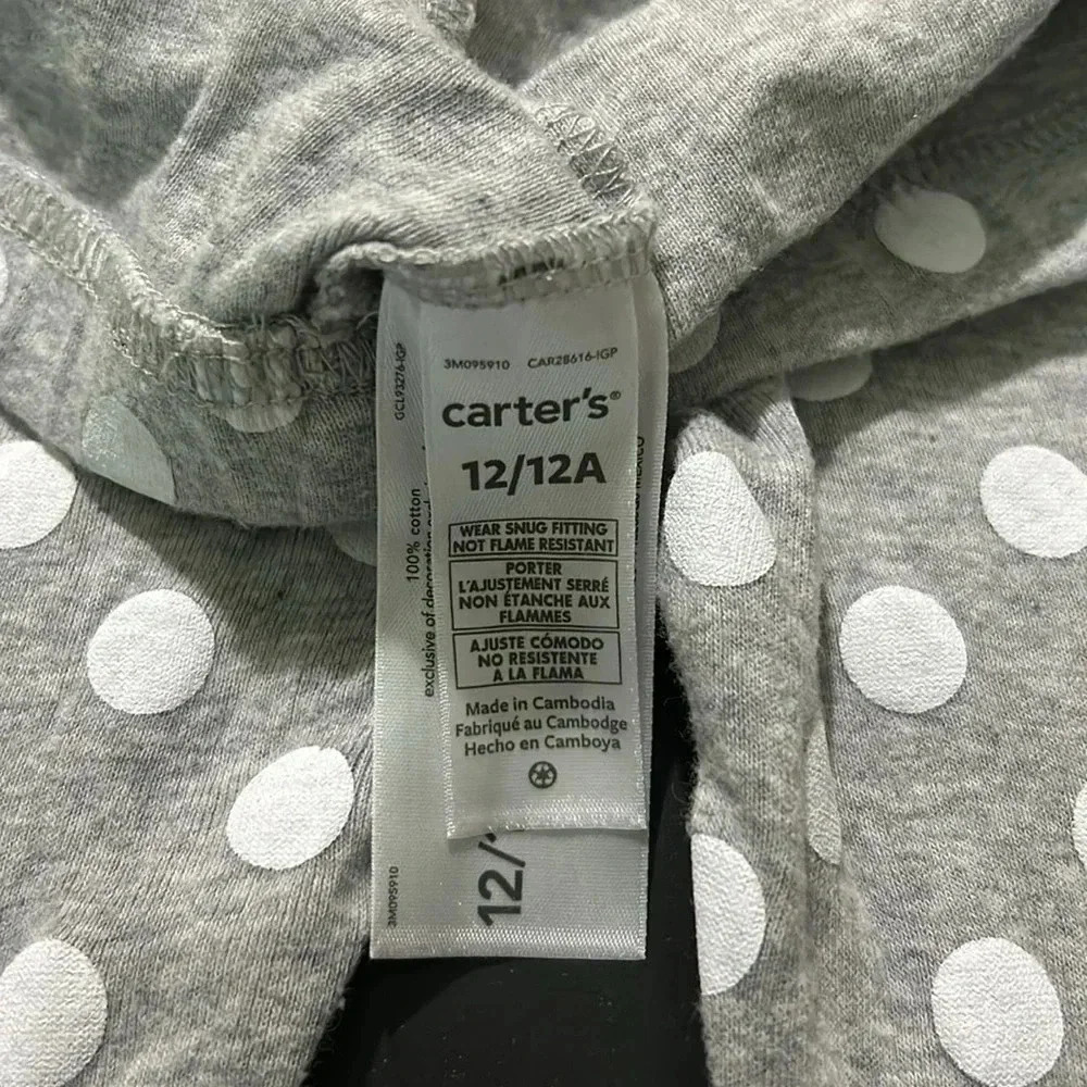Carters girls size 12 pajama set, long sleeve top & pants white/gray comfy EUC - Picture 8 of 9